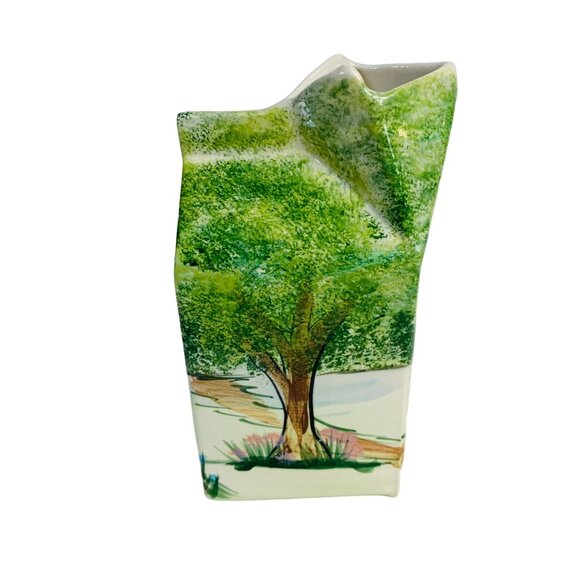 Farmhouse Amish Ceramic Milk Carton Vase VTG 1977 Horse Buggy Artist Signed - Picture 2 of 14